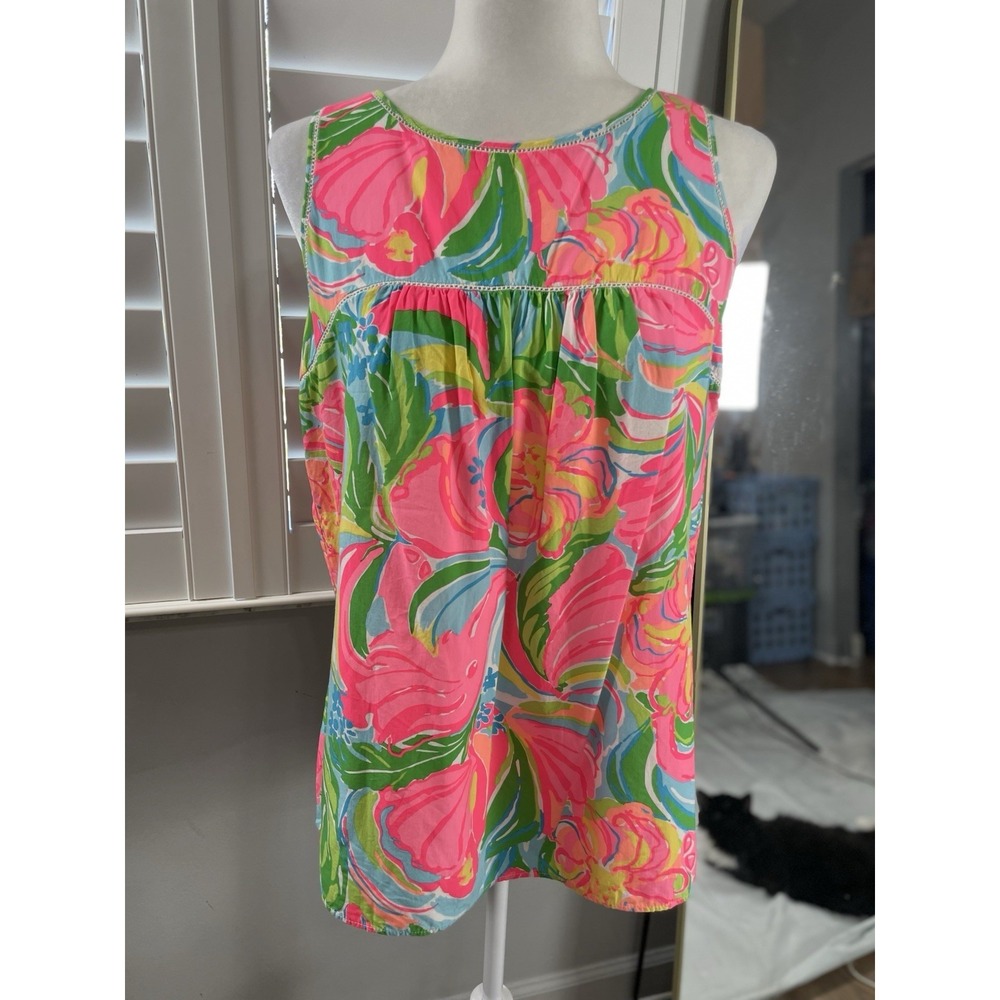 Lilly Pulitzer colorful so a peeling elephant babydoll flutter tank top blouse M